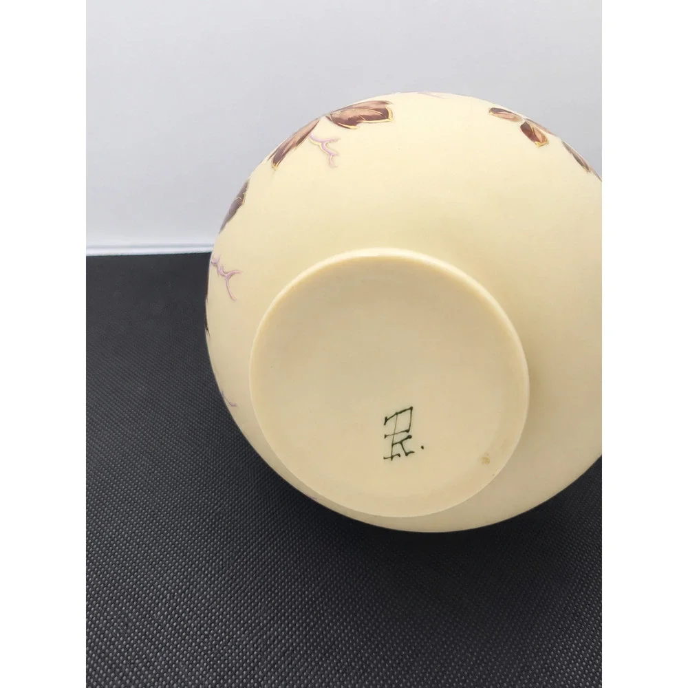 Floral Moriage Style Vase Raised Enamel Pink Gold Cream Decorative 9